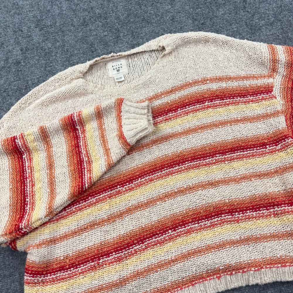Billabong Knit Sweater OversizedFit Large Beige Orange Striped Long Sleeve Women
